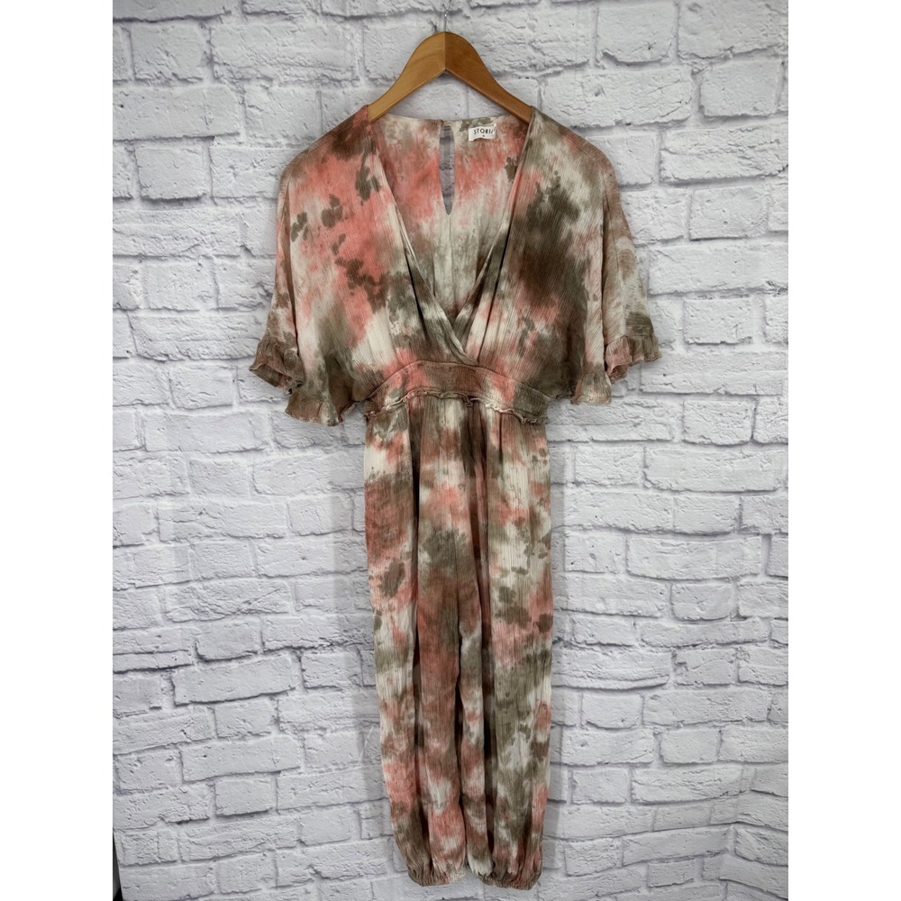 Storia Boho Tie Dye Dolman V Neck Jumpsuit Size M Wide Leg Festival Resort Chic